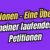 Banner mit lila farbendem Hintergrund. Darauf der Titel des Beitrages, obere Schrift in gelb, darunter in weiß "E-Petitionen – Eine Übersicht meiner laufenden Petitionen". Verziert wird der Schriftzug mit einem Megaphon unten rechts, eine Grafik die zwei Arme in der Draufsicht zeigt und auf einen Zettel schreibt unten links und einem Bewegungssymbol oben links am Text.